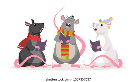 Cute christmas rat. Animal character in Santa Claus hat. 2020 year of the rat. Isolated vector illustration in flat style
