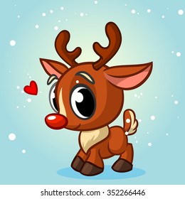 Cute Christmas red nose reindeer rudolph vector illustration on white background