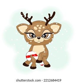 Cute Christmas reindeer with candy vector illustration