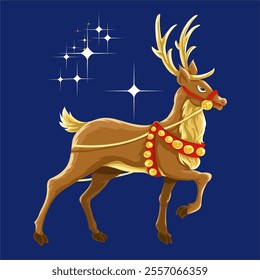 Cute Christmas reindeer cartoon character with red rope,Cute Santa's reindeer helper with,vector illustration