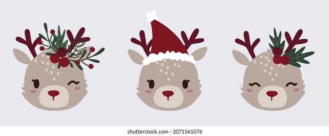Cute Christmas reindeer clipart. Vector deer illustration.