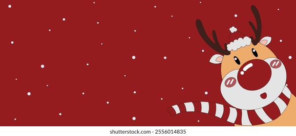 Cute Christmas reindeer, Christmas deer on a red background. Christmas deer Christmas background, banner, or card. new collection