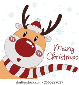 Cute Christmas reindeer, Christmas deer on a red background. Christmas deer Christmas background, banner, or card. new collection.