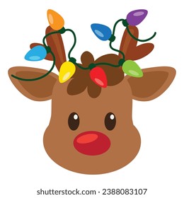 Cute Christmas reindeer face vector cartoon illustration