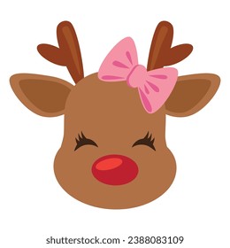 Cute Christmas reindeer face vector cartoon illustration