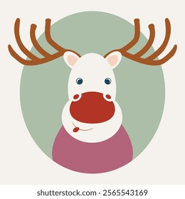 Cute Christmas reindeer face vector. Deer Head cartoon. Deer Smyle. Vector illustration of Caricature Deer 