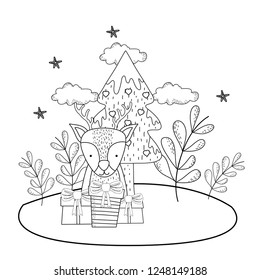 cute christmas reindeer with gifts in the snowscape