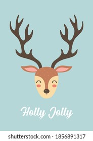 Cute christmas Reindeer greeting card. Vector illustration. Cute cartoon graphic design