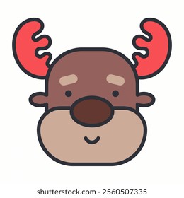 Cute Christmas reindeer head vector cartoon icon isolated on a white background.