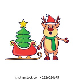 Cute Christmas reindeer illustration with white isolated background