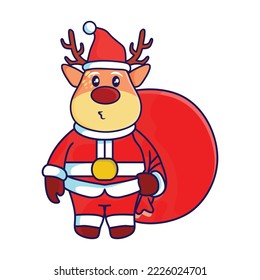 Cute Christmas reindeer illustration with white isolated background