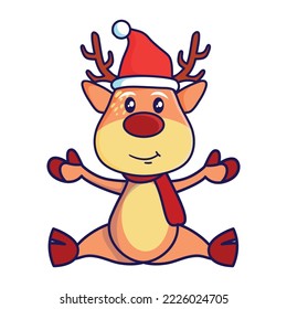 Cute Christmas reindeer illustration with white isolated background