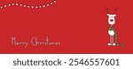 Cute Christmas reindeer on a red background. Christmas background, banner, or card. Vector Unique Xmas design.