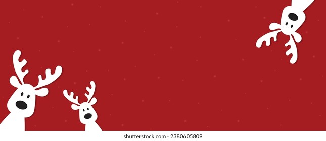 Cute Christmas reindeer on a red background. Christmas background, banner, or card.
