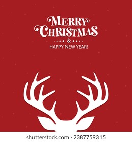 Cute Christmas reindeer on a red background. Christmas background, banner, or card.