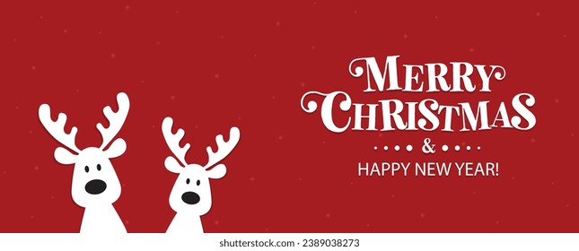 Cute Christmas reindeer on a red background. Christmas background, banner, or card.