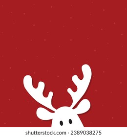 Cute Christmas reindeer on a red background. Christmas background, banner, or card.