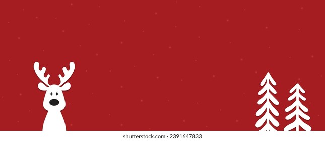 Cute Christmas reindeer on a red background. Christmas background, banner, or card.