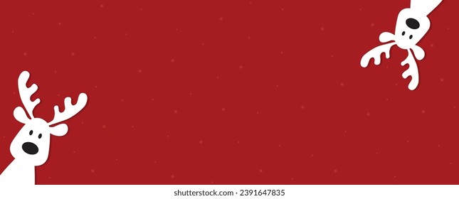 Cute Christmas reindeer on a red background. Christmas background, banner, or card.