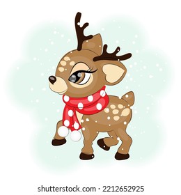 Cute Christmas reindeer with a red scarf vector illustration