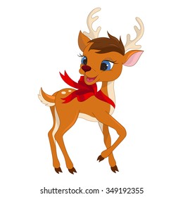 Cute Christmas reindeer and ribbon  