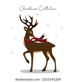 Cute Christmas reindeer with scarf and snow