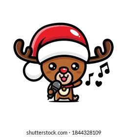 cute christmas reindeer is singing