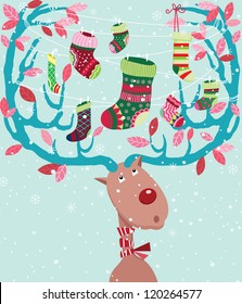 Cute Christmas Reindeer with Stocking