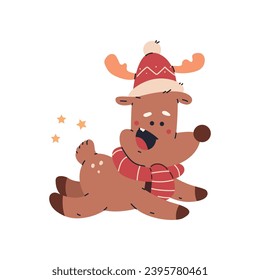 Cute Christmas reindeer vector cartoon character.