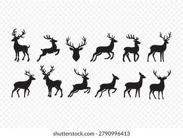 Cute Christmas Reindeer Vector flat Rudolph Cartoon Silhouette Icon Isolated on White 
Background for Winter Holiday Design