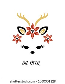 Cute christmas reindeer vector illustration isolated on white background. Deer for invitation, greetings, party, Merry Christmas motive, t-shirt design.