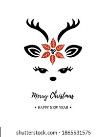 Cute christmas reindeer vector illustration isolated on white background. Deer for invitation, greetings, party, Merry Christmas motive, t-shirt design.