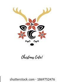 Cute christmas reindeer vector illustration isolated on white background. Deer for invitation, greetings, party, Merry Christmas motive, t-shirt design.