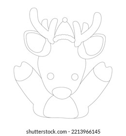 Cute Christmas reindeer waving and greeting at chimney. Isolated on white background, flat design, EPS10 vector, line art