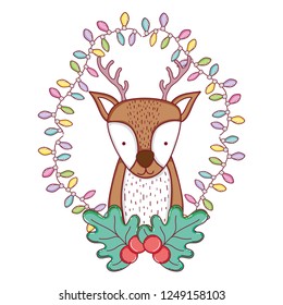 cute christmas reindeer with wreath