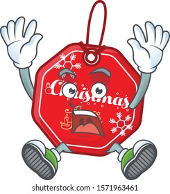 cute christmas sale tag cartoon character style with shocking gesture