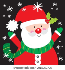 Cute christmas santa with black background for christmas card, giftbag or box design