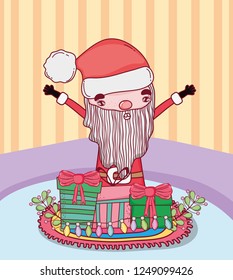 cute christmas santa claus with gifts in the house