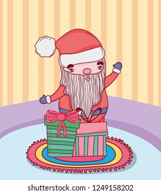 cute christmas santa claus with gifts in the house