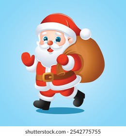 Cute Christmas Santa Claus Holding A Present Box