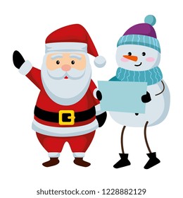 cute christmas santa claus and snowman
