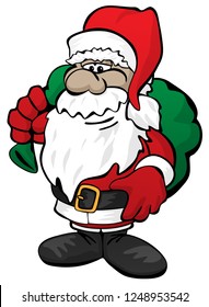 Cute Christmas Santa Claus with Toy Sack Cartoon Vector Illustration