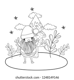 cute christmas santa claus with tree in the snowscape