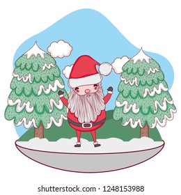 cute christmas santa claus with tree in the snowscape