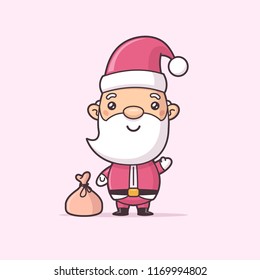 Cute Christmas Santa Claus Vector Illustration In Kawaii Cartoon Style