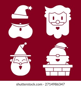 Navidades lindas Santa Face Solid Icons – Vector de silueta de carácter mínimo para tarjetas, Anuncios y etiquetas