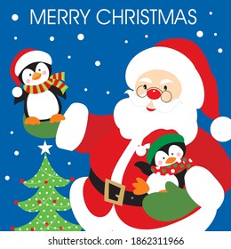 Cute christmas santa and penguin for greeting card, christmas gift bag or box design