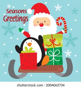 Corta navidad santa, pingüino y presente para tarjetas de navidad, bolsos de regalo y diseño de caja