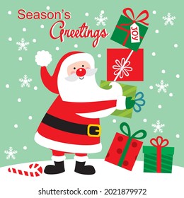 Cute christmas santa and presents for christmas card, gift ag or box design