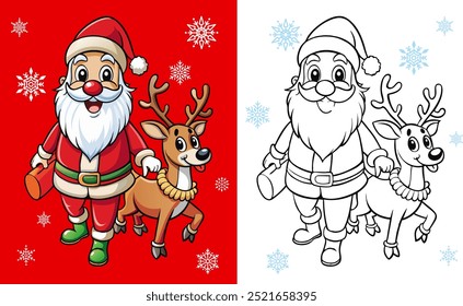 Cute Christmas Santa in a wonderful cheerful mood Coloring book